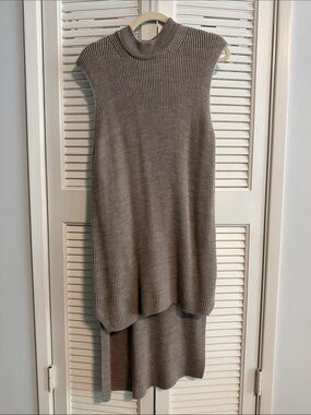 COS Sleeveless High-Low Ribbed Knit Dress in Taupe